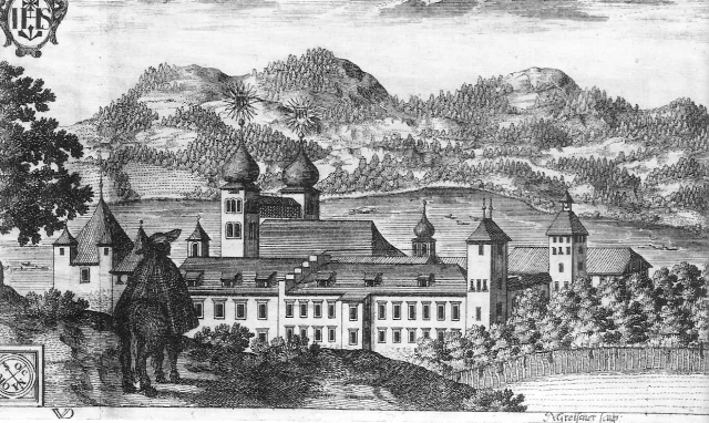 De abdij van Millstatt in 1688 door J.W. Valvasor.